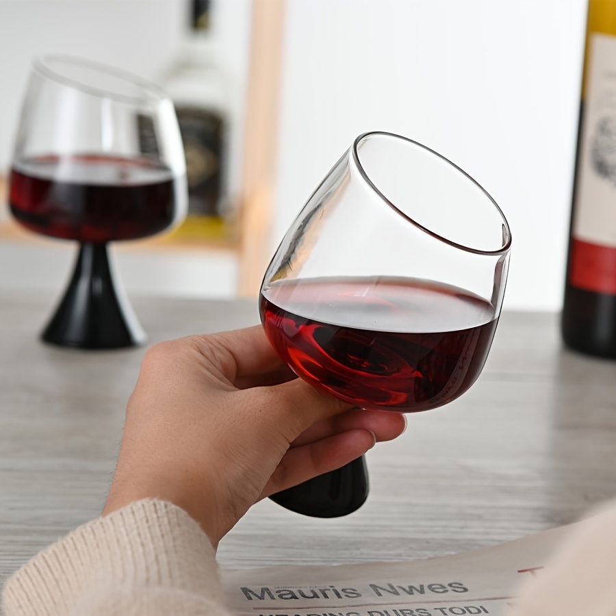Modern Slanted-Rim Wine Glass with Black Tapered Base