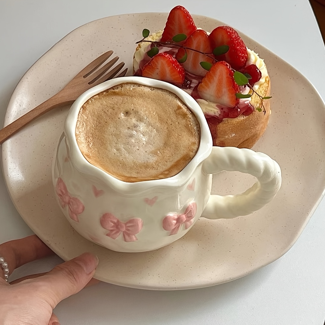 Pink Bow & Heart Embossed Ceramic Mug