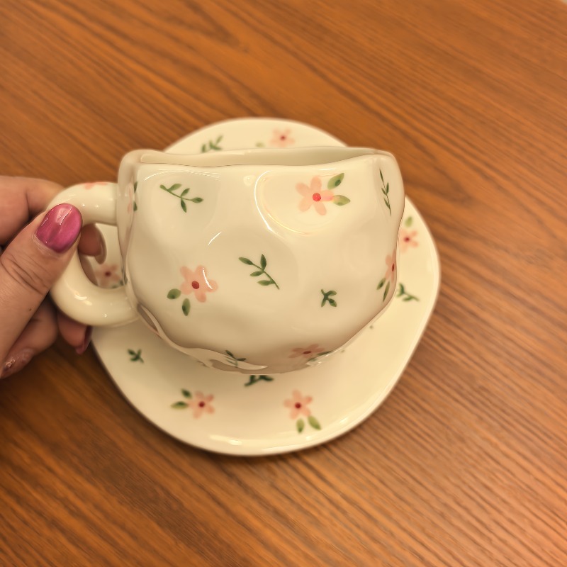 Hand-Painted Floral Ceramic Cup & Saucer Set