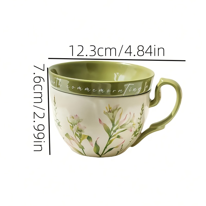Botanical Floral Ceramic Cup with Matching Lid