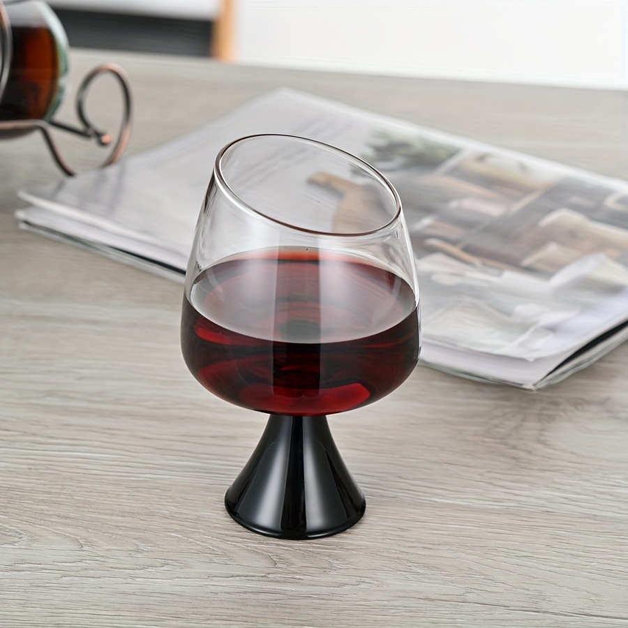 Modern Slanted-Rim Wine Glass with Black Tapered Base