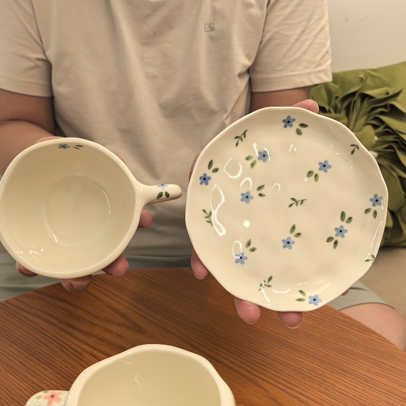 Hand-Painted Floral Ceramic Cup & Saucer Set