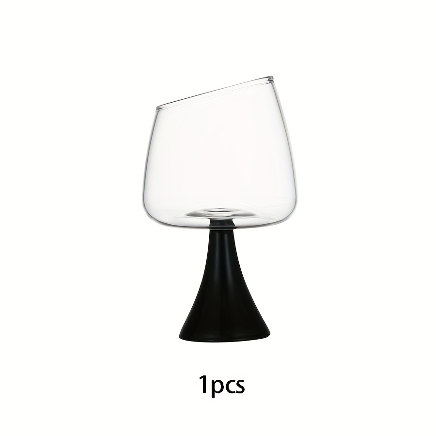 Modern Slanted-Rim Wine Glass with Black Tapered Base