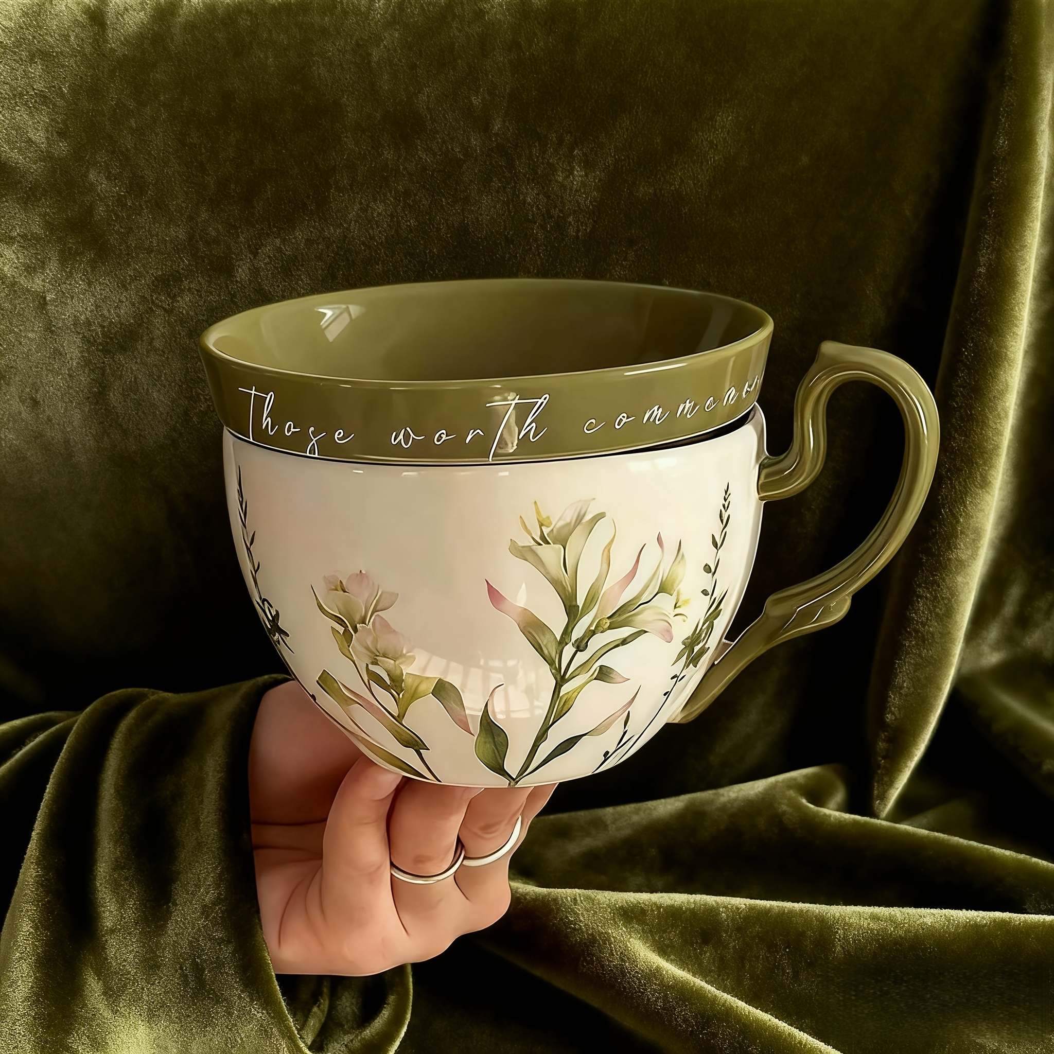 Botanical Floral Ceramic Cup with Matching Lid
