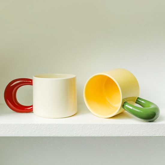 Round Ceramic Coffee Cup Hand Held Ceramic Mugs Household Breakfast Milk Cups