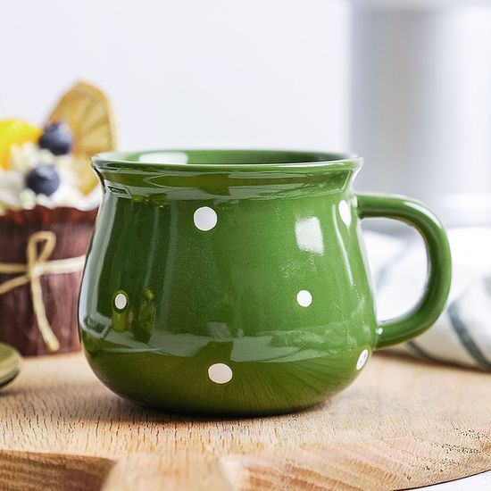 Cute Polka DOT Pattern Milk Water Cups 11oz Glazed Ceramic Diner Coffee Mug