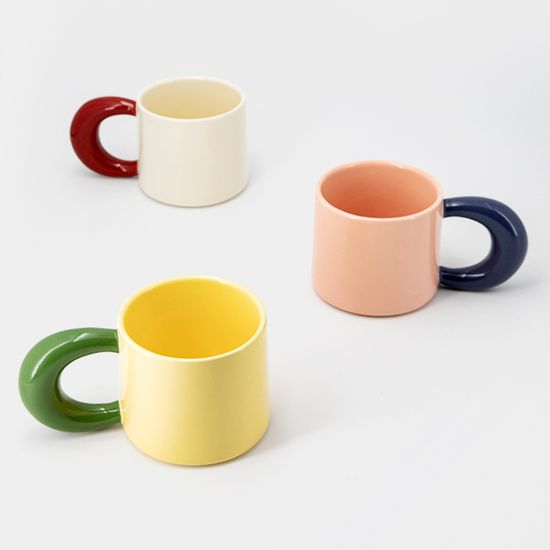 Round Ceramic Coffee Cup Hand Held Ceramic Mugs Household Breakfast Milk Cups