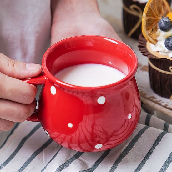 Cute Polka DOT Pattern Milk Water Cups 11oz Glazed Ceramic Diner Coffee Mug