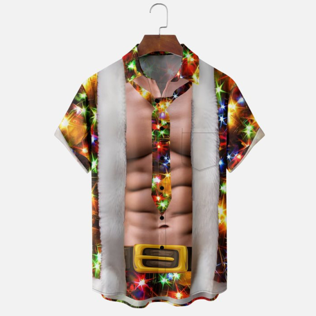Christmas 3d Lights With Santa Claus Print Shirt