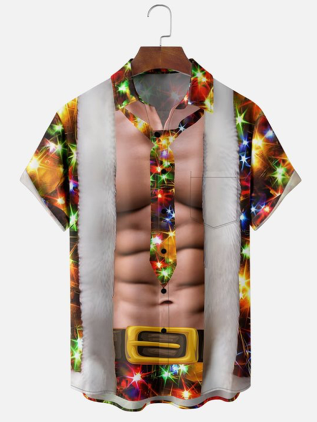 Christmas 3d Lights With Santa Claus Print Shirt