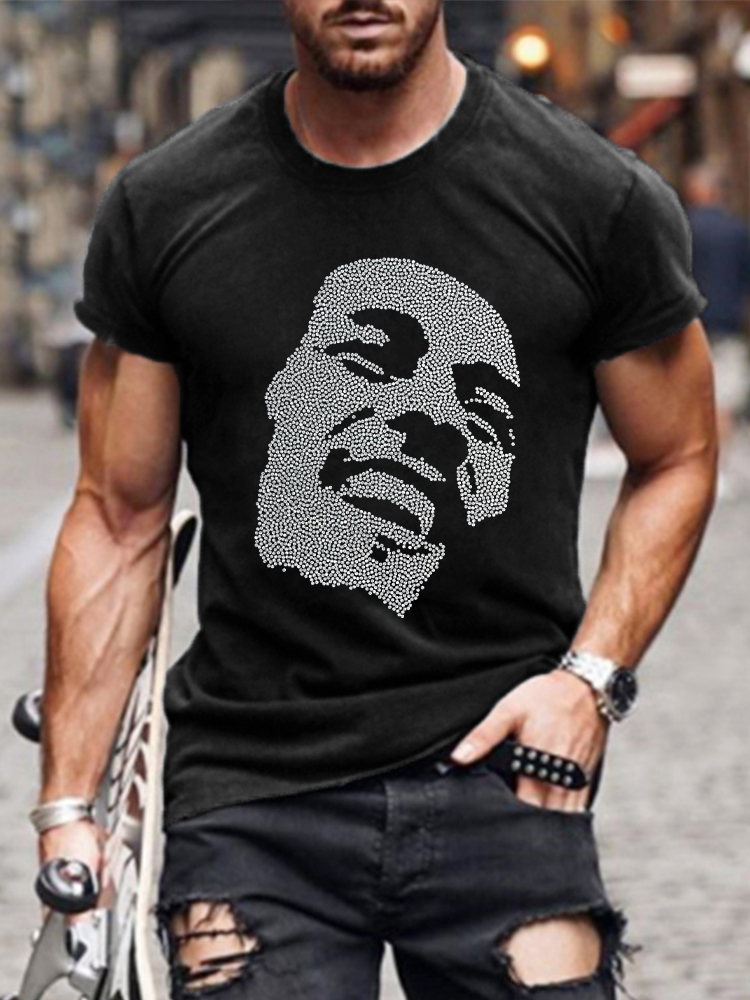 Shiny Rhinestone Bob Marley Print Vintage Washed T-shirt