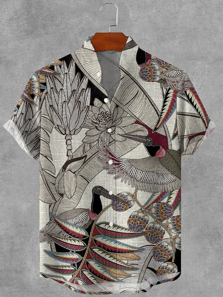 Men's Retro Casual Plants Graphics Ink Art Linen Blend Cozy Shirt