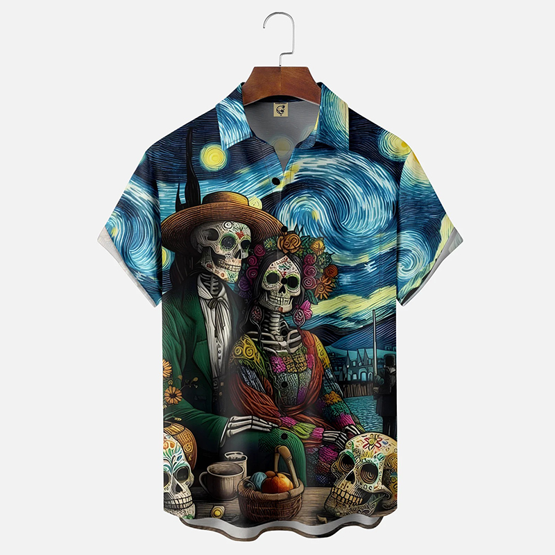 Men's Day Of The Dead Skull Art Casual Shirt