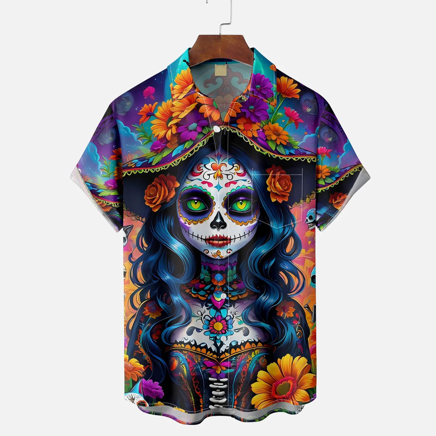 Men's Day Of The Dead Print Casual Short Sleeve Shirts