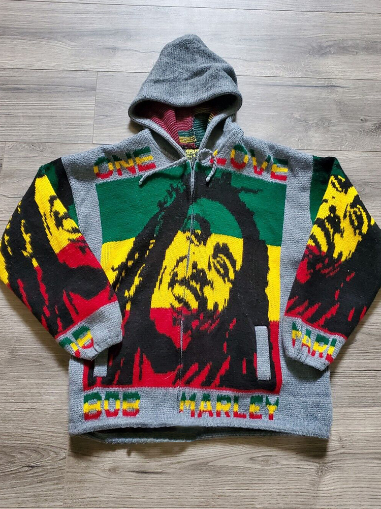 Reggae Inspired Vintage Knit Hooded Cardigan