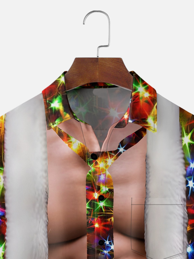 Christmas 3d Lights With Santa Claus Print Shirt