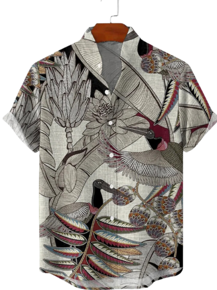 Men's Retro Casual Plants Graphics Ink Art Linen Blend Cozy Shirt