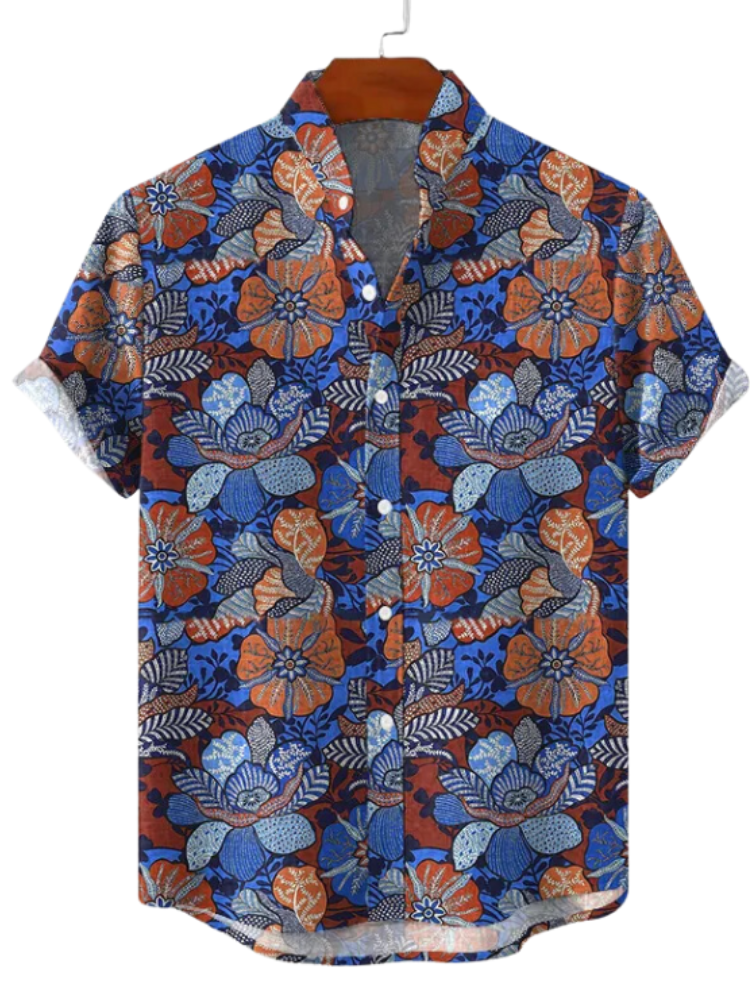 Men's Casual Retro Floral Graphics Ink Art Linen Blend Cozy Shirt