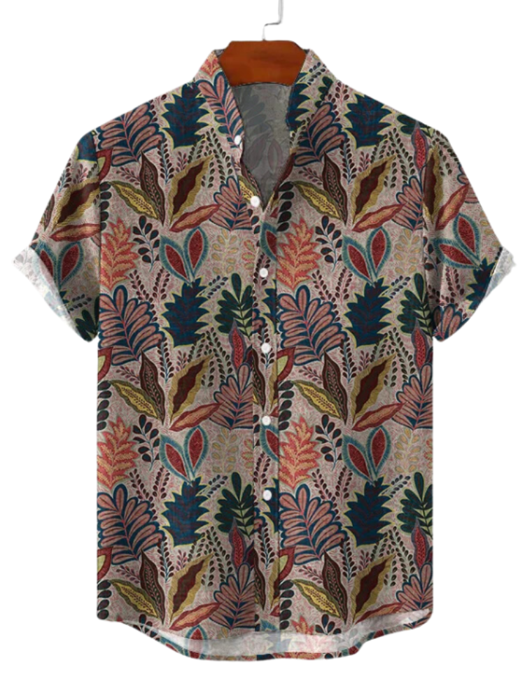 Men's Casual Retro Plants Graphics Ink Art Linen Blend Cozy Shirt