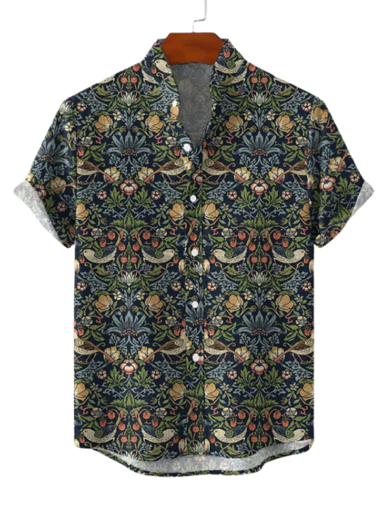 Men's Casual Retro Plants And Floral Graphics Ink Art Linen Blend Cozy Shirt