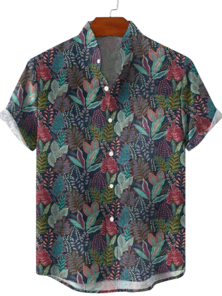 Men's Casual Retro Floral Plants Graphics Ink Art Linen Blend Cozy Shirt