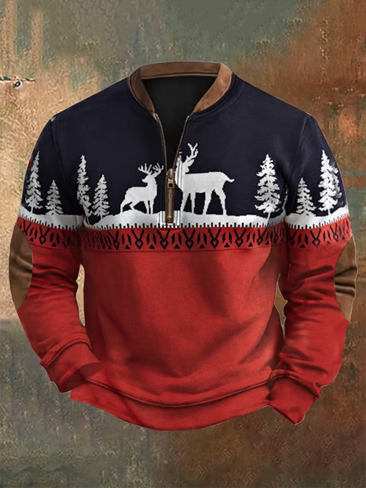 Men's Vintage Merry Christmas Deer Print Sweatshirt