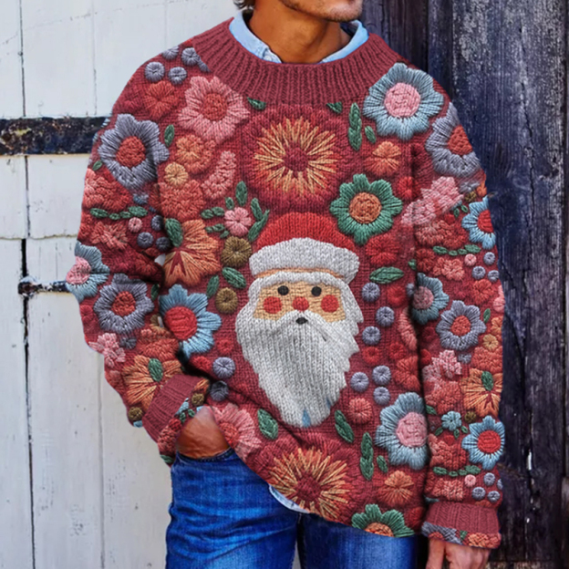Vintage Christmas Santa Claus Knitted Warm Crew Neck Sweater