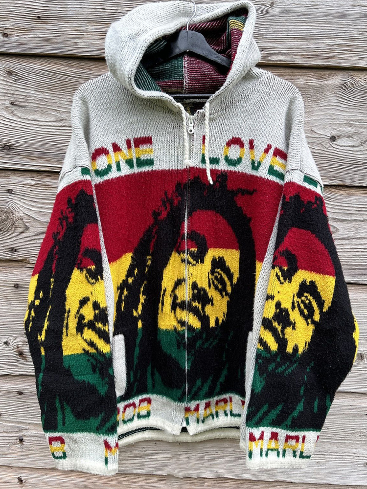 Reggae Inspired Vintage Knit Hooded Cardigan