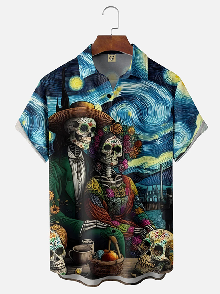 Men's Day Of The Dead Skull Art Casual Shirt