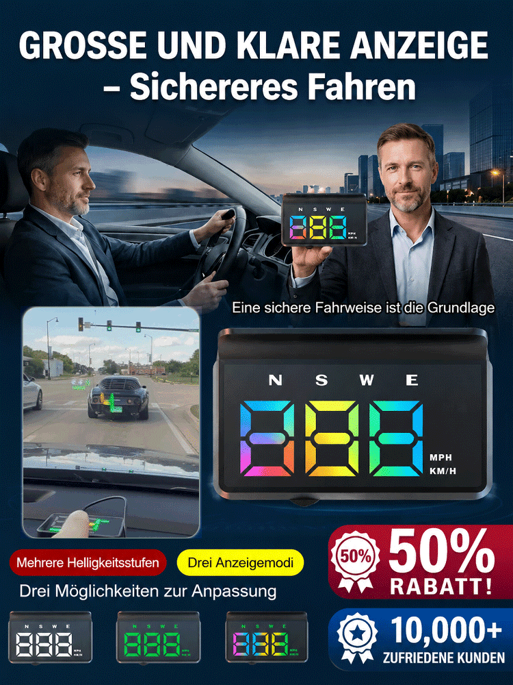 🚘 Perfekte Straßensicht durch extra große HD-Schrift! 🧠 TÜV-konformes Farb-HUD-Display 🏥 Jetzt 50% Rabatt & 30 Tage Geld-zurück-Garantie nutzen