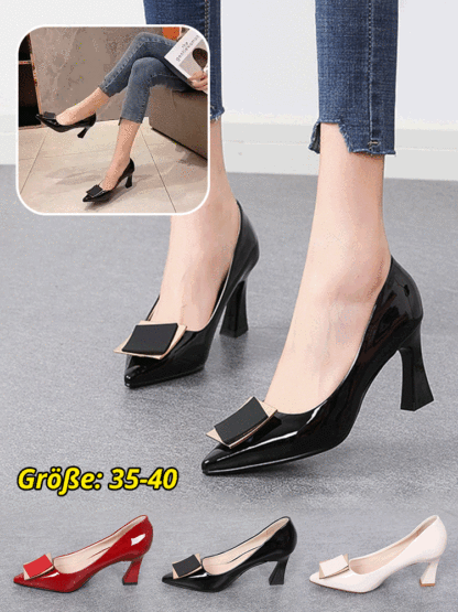 Ermüdungsfreie Pumps aus weichem Leder mit dickem Absatz