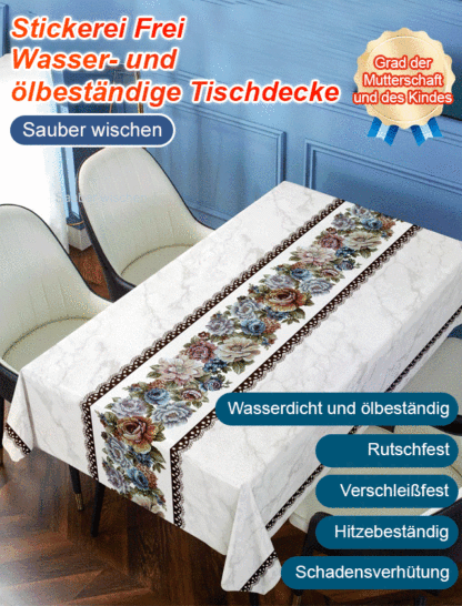 Besticktes, nicht abwaschbares, wasser- und fettdichtes Tischtuch