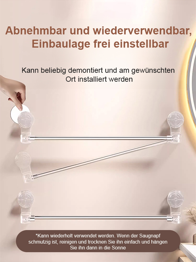Teleskopische Aufbewahrungsstange mit Saugnapf ohne Bohren