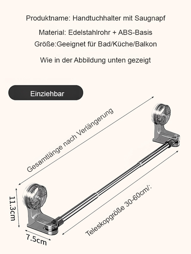 Teleskopische Aufbewahrungsstange mit Saugnapf ohne Bohren