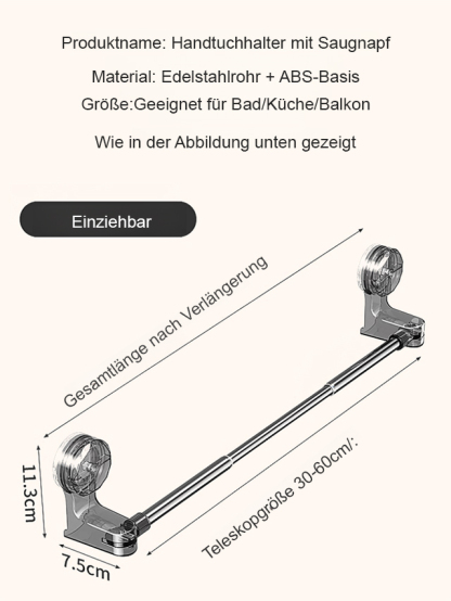 Teleskopische Aufbewahrungsstange mit Saugnapf ohne Bohren