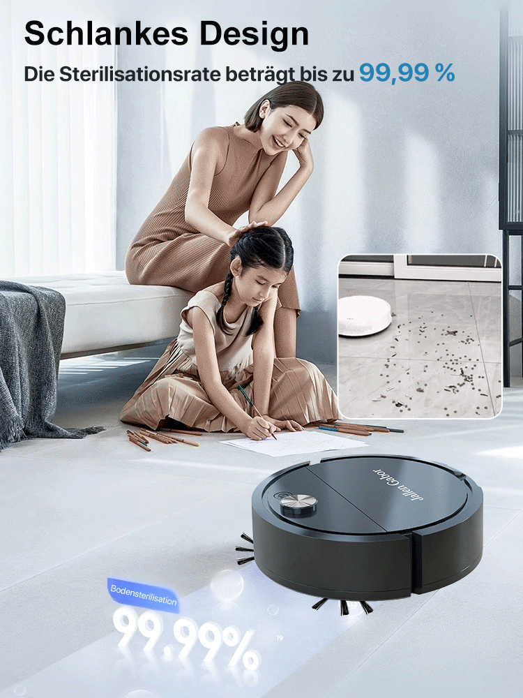 Niedriges Geräusch, leistungsstarker, desinfizierender Saugroboter