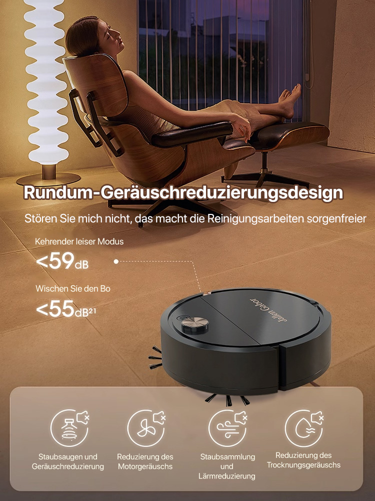 Niedriges Geräusch, leistungsstarker, desinfizierender Saugroboter