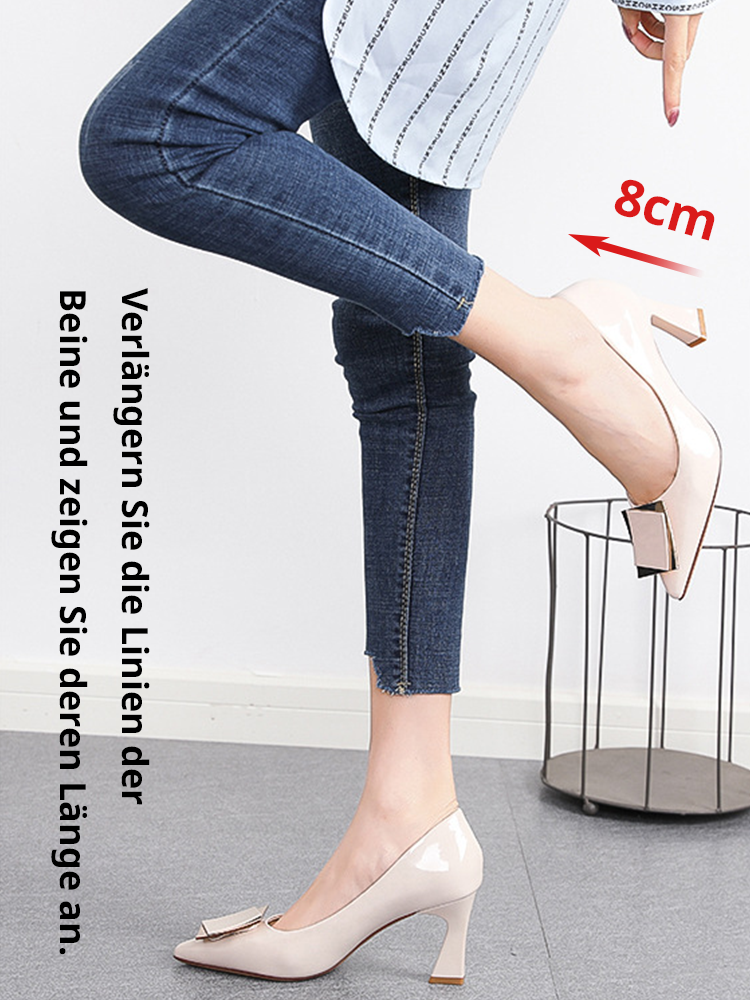 Ermüdungsfreie Pumps aus weichem Leder mit dickem Absatz