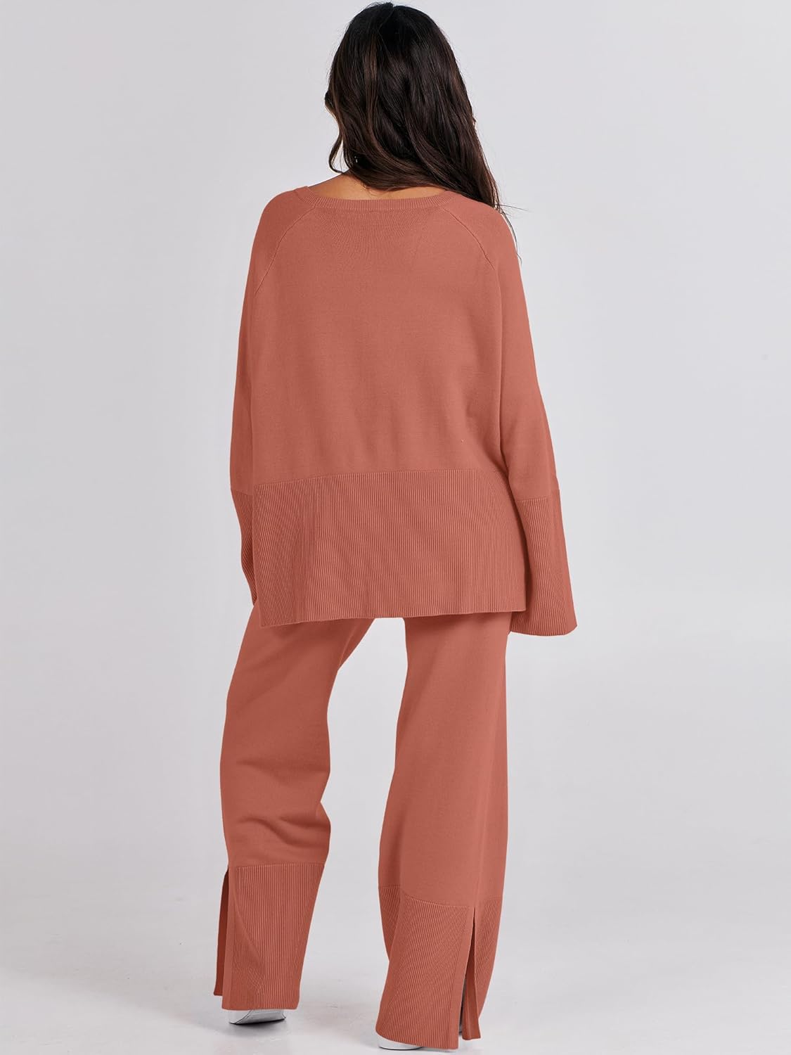 Womens Oversized Knit Sweater Set Wide Leg Pant Cozy Lounge Matching Pajama Sets