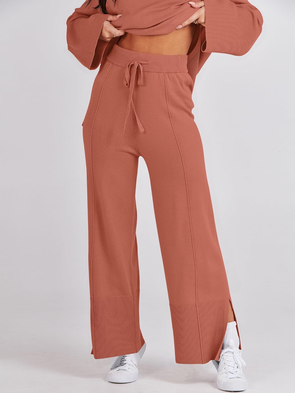 Womens Oversized Knit Sweater Set Wide Leg Pant Cozy Lounge Matching Pajama Sets