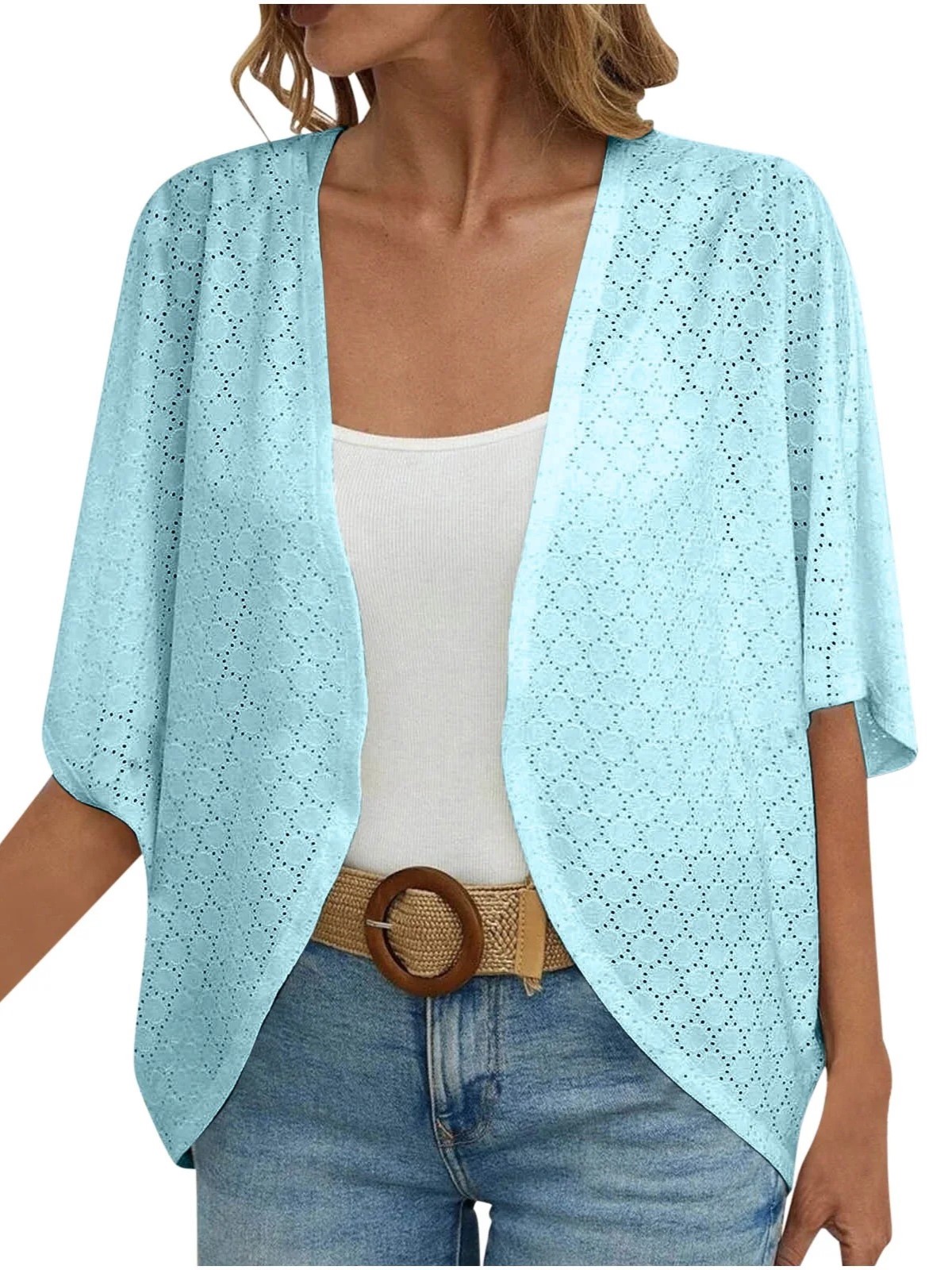 Women's Casual Lightweight Half Sleeve Hollow Cardigan