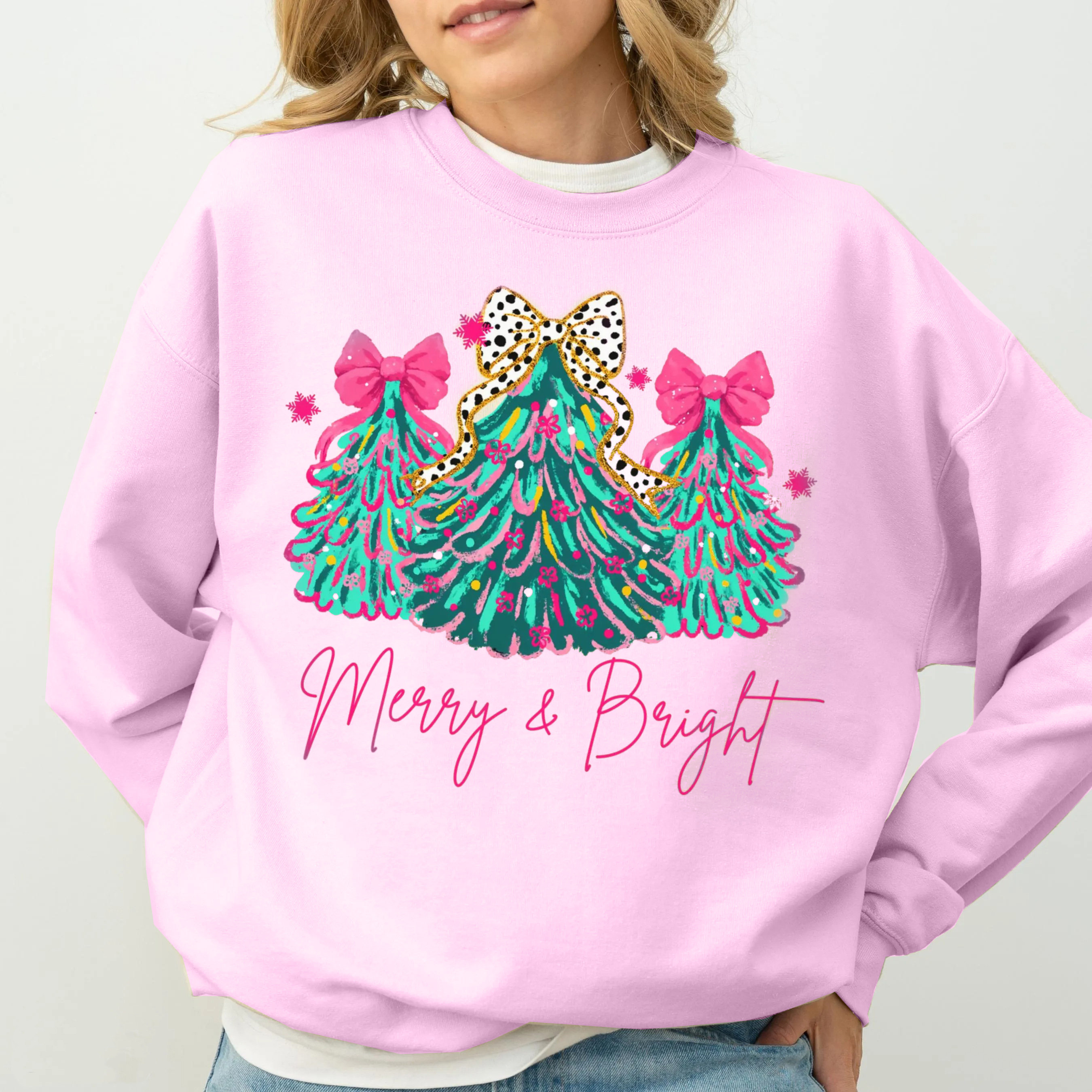 “Merry & Bright” Festive Christmas Tree Sweatshirt
