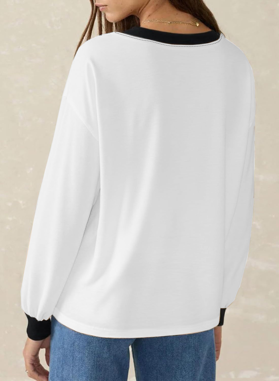 Women's Loose V-Neck Colorblock Sweatshirt（Buy 2 Free Shipping)