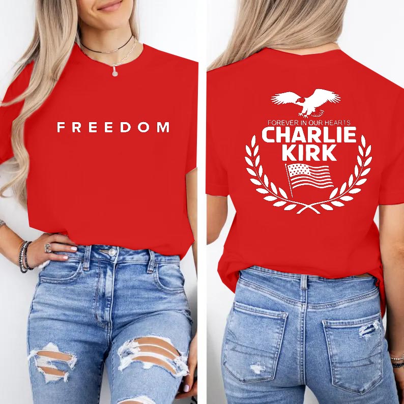Charlie Kirk Memorial Tee, Patriotic Eagle Wreath “Forever in Our Hearts” Unisex T-Shirt (Buy 3 Free Shipping)