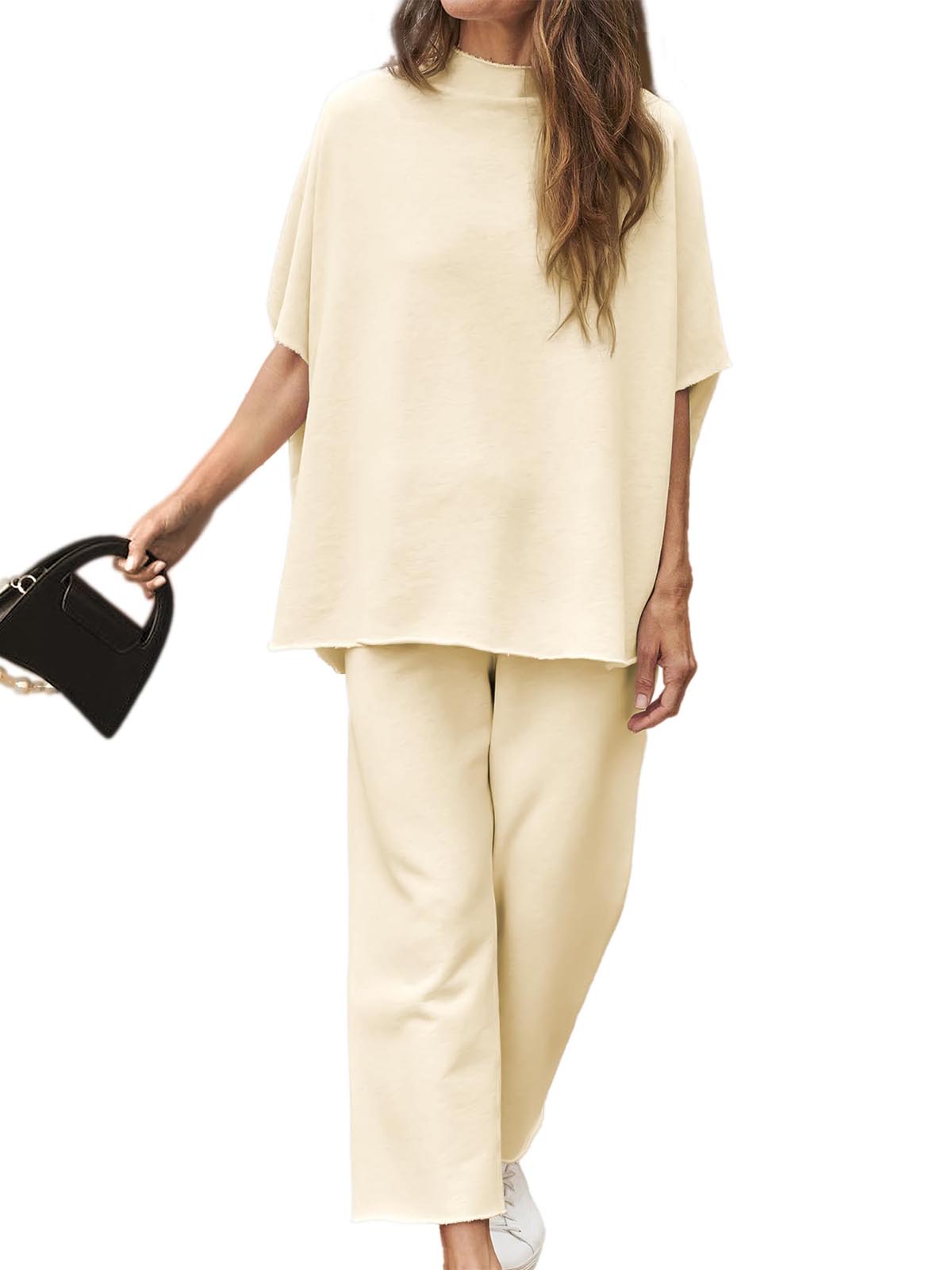 Limited time sale🔥Women's 2 Piece Outfits 3/4 Batwing Sleeve Pullover Top Wide Leg Pants Lounge Set