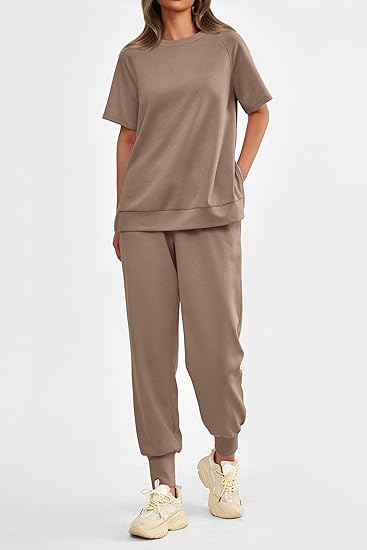 Women's  2 Piece Outfit Tracksuits Casual Tops High Waisted Sweatpants Set