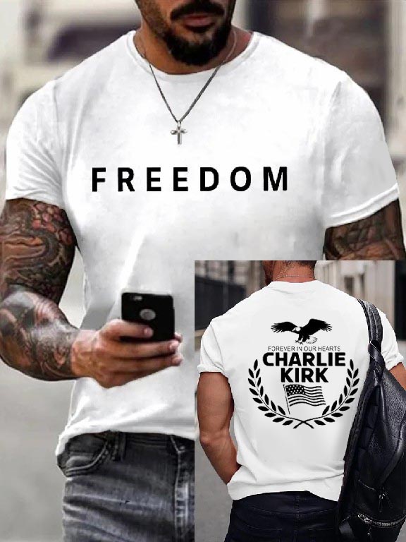Charlie Kirk Memorial Tee, Patriotic Eagle Wreath “Forever in Our Hearts” Unisex T-Shirt (Buy 3 Free Shipping)