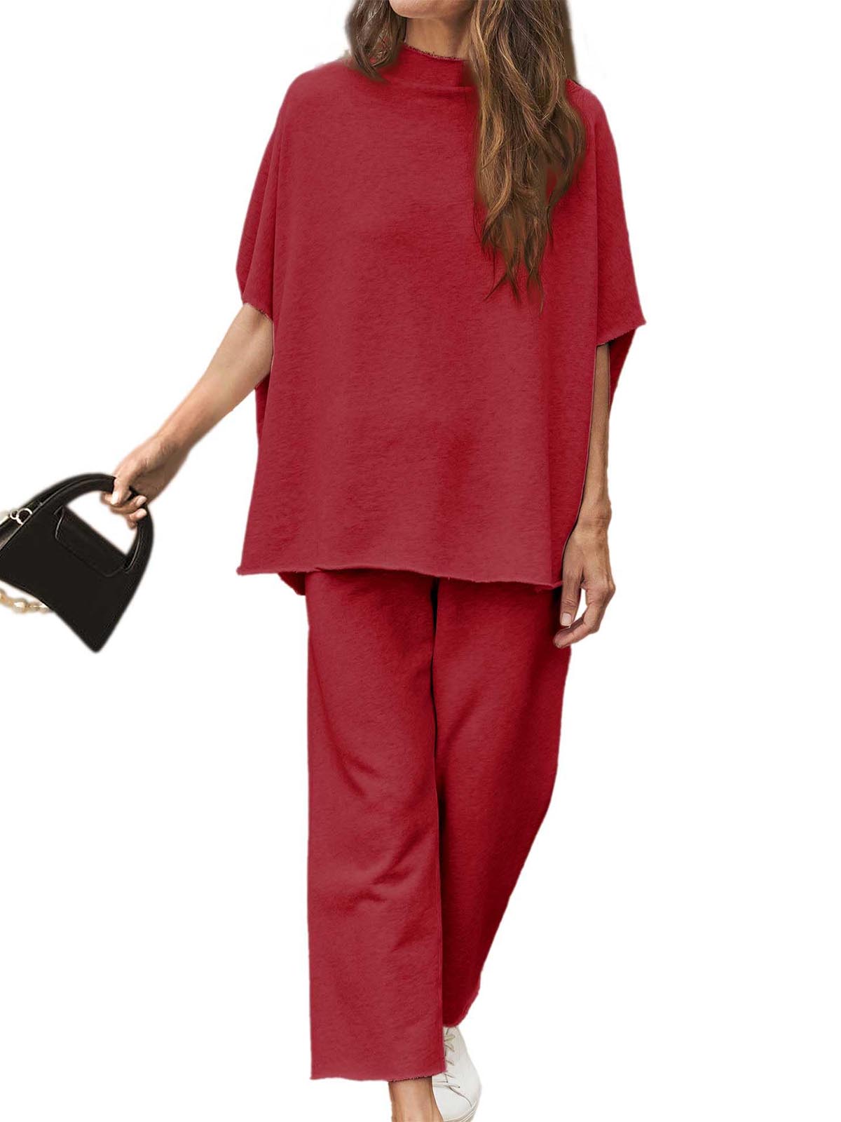 Limited time sale🔥Women's 2 Piece Outfits 3/4 Batwing Sleeve Pullover Top Wide Leg Pants Lounge Set