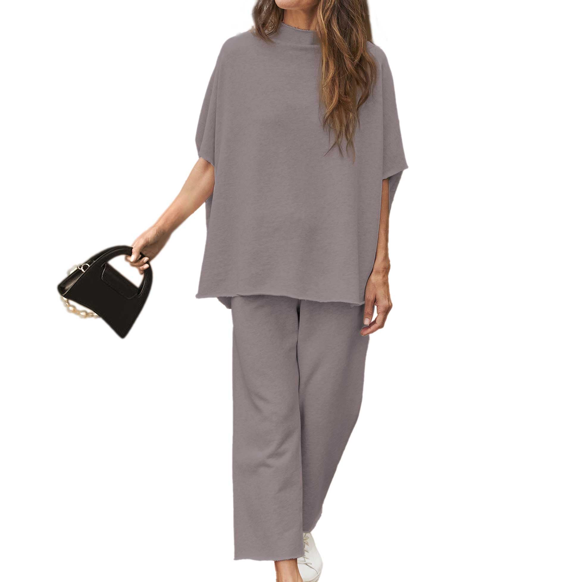 Limited time sale🔥Women's 2 Piece Outfits 3/4 Batwing Sleeve Pullover Top Wide Leg Pants Lounge Set