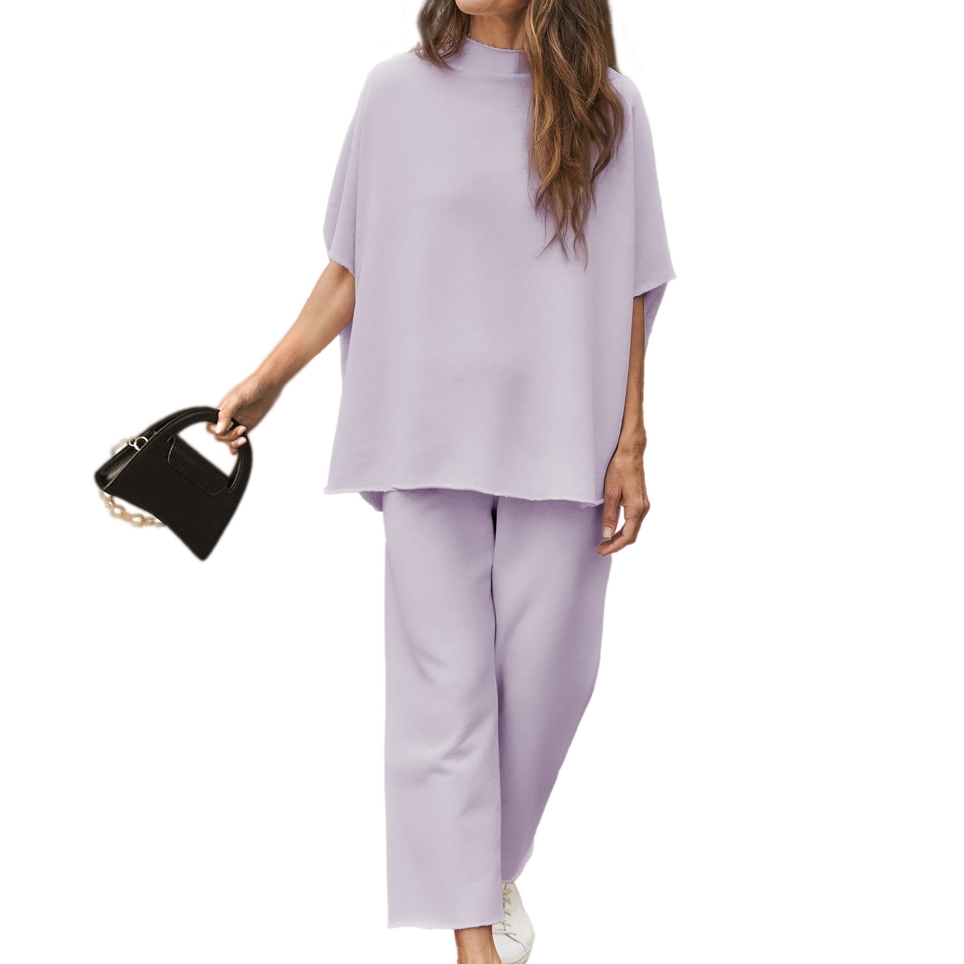 Limited time sale🔥Women's 2 Piece Outfits 3/4 Batwing Sleeve Pullover Top Wide Leg Pants Lounge Set